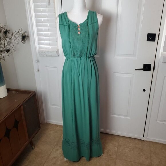 Matilda Jane Maxi Dress Womens Small Green Sleeveless Rayon Comfy Long Crochet - Picture 1 of 16